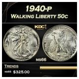 1940-p Walking Liberty Half Dollar 50c Grades ms66