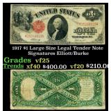 1917 $1 Large Size Legal Tender Note Grades vf+ Si