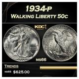 1934-p Walking Liberty Half Dollar 50c Grades ms66