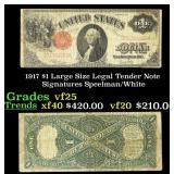 1917 $1 Large Size Legal Tender Note Grades vf+ Si