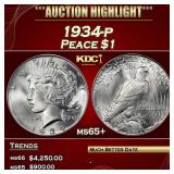 1934-p Peace Dollar $1 ms65+ SEGS