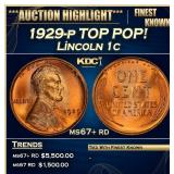 1929-p Lincoln Cent TOP POP! 1c ms67+ rd SEGS
