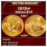 1915-p Gold Indian Eagle $10 ms65+ SEGS