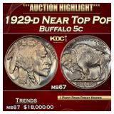 1929-d Buffalo Nickel Near Top Pop 5c ms67 SEGS