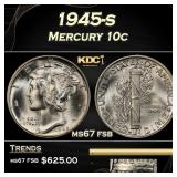 1945-s Mercury Dime 10c ms67 fsb SEGS