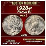 1928-p Peace Dollar $1 ms65 SEGS