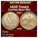 1835 Capped Bust Half Dollar Toned 50c ms62 USCG