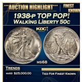 1938-p Walking Liberty Half Dollar TOP POP! 50c ms