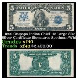 1899 $5 Large Size Silver Certificate Oncpapa Indi