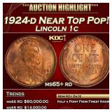 1924-d Lincoln Cent Near Top Pop! 1c ms65+ rd SEGS