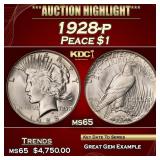 1928-p Peace Dollar $1 ms65 SEGS