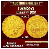 1852-o Gold Liberty Double Eagle $20 au58 SEGS