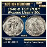 1941-d Walking Liberty Half Dollar TOP POP! 50c ms