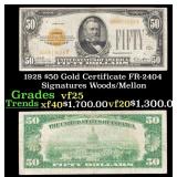 1928 $50 Gold Certificate FR-2404 Signatures Woods