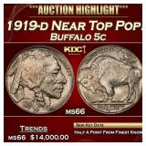 1919-d Buffalo Nickel Near Top Pop! 5c ms66 SEGS