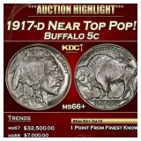 1917-d Buffalo Nickel Near Top Pop! 5c ms66+ SEGS