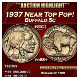 1937 Proof Buffalo Nickel Near Top Pop! 5c Grades
