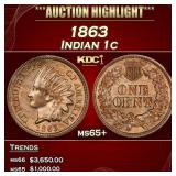 1863 Indian Cent 1c ms65+ SEGS