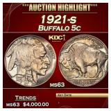 1921-s Buffalo Nickel 5c ms63 USCG