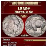 1918-p Buffalo Nickel 5c ms65+ SEGS