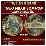 1950 Proof Jefferson Nickel Near Top Pop 5c pr68+