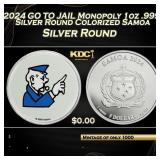 2024 GO TO JAIL Monopoly 1oz .999 Silver Round Col