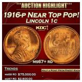 1916-p Lincoln Cent Near Top Pop! 1c ms67+ rd SEGS