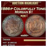 1886-p Morgan Dollar Colorfully Toned $1 ms66+ SEG