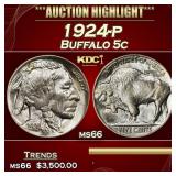 1924-p Buffalo Nickel 5c ms66 SEGS