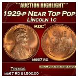 1929-p Lincoln Cent Near Top Pop! 1c ms67 rd SEGS
