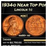 1934-d Lincoln Cent Near Top Pop 1c ms66+ rd SEGS