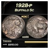 1928-p Buffalo Nickel 5c Grades ms66