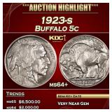 1923-s Buffalo Nickel 5c ms64+ SEGS