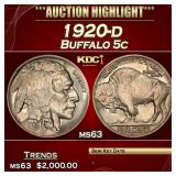1920-d Buffalo Nickel 5c ms63 USCG