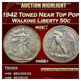 1942 Proof Walking Liberty Half Dollar Toned Near
