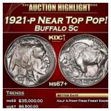 1921-p Buffalo Nickel Near Top Pop! 5c ms67+ SEGS