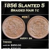 1856 Slanted 5 Braided Hair Large Cent 1c Grades m