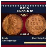 1922-d Lincoln Cent 1c Grades ms64 rd