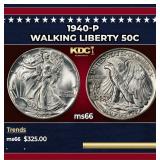 1940-p Walking Liberty Half Dollar 50c Grades ms66