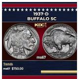 1937-d Buffalo Nickel 5c ms67 SEGS