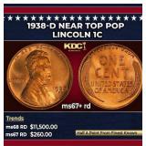 1938-d Lincoln Cent Near Top Pop 1c ms67+ rd SEGS