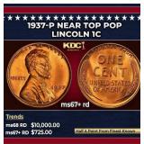 1937-p Lincoln Cent Near Top Pop 1c ms67+ rd SEGS
