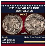1935-d Buffalo Nickel Near Top Pop 5c ms66+ SEGS