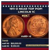 1911-d Lincoln Cent Near Top Pop! 1c ms66+ rd SEGS