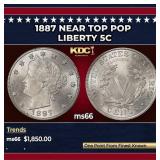1887 Liberty Nickel Near Top Pop 5c ms66 SEGS