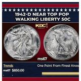 1942-d Walking Liberty Half Dollar Near Top Pop 50