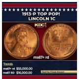 1913-p Lincoln Cent TOP POP! 1c ms67+ rd SEGS
