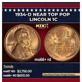 1934-d Lincoln Cent Near Top Pop 1c ms66+ rd SEGS