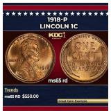 1918-p Lincoln Cent 1c Grades ms65 rd