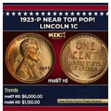1923-p Lincoln Cent Near Top Pop! 1c ms67 rd SEGS